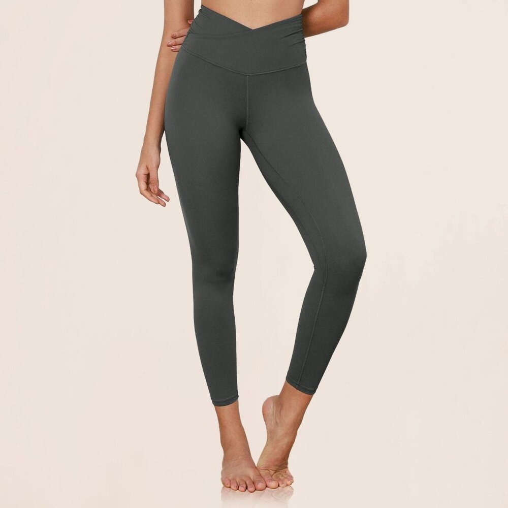 Cross Waist Running Leggings Small Gray